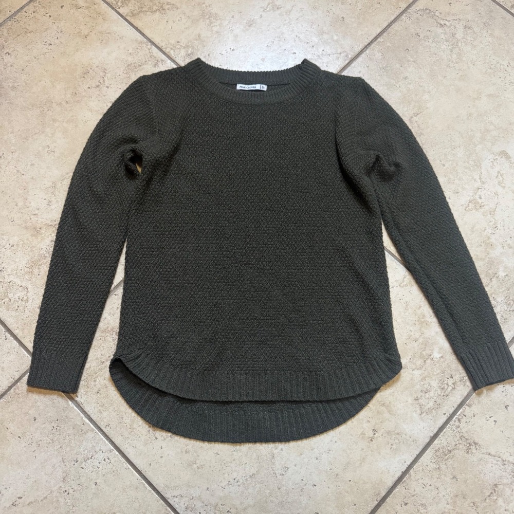 Pink Clover Olive Green Textured Knit High-Low Crew Neck Sweater Size SP